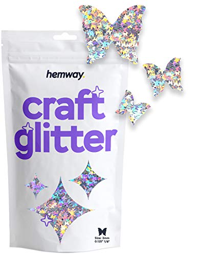 Hemway Craft Glitter - 1/8" 0.125" 3mm - Butterfly Glitter, Sequins, Sparkle, Nails, Decoration, Acrylic Nail Polish Additive - Silver Holographic - 50g von Hemway