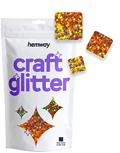 Hemway Craft Glitter - 1/8" 0.125" 3mm - Square Shaped Sequin Glitter For Decoration, Kids, Scrapbook, Arts, Craft, Design, Body, Cosmetic - Gold Holographic - 50g von Hemway
