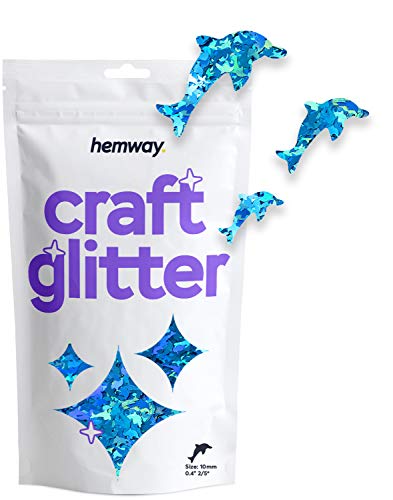 Hemway Craft Glitter - 2/5" 0.4" 10mm - Dolphin Shaped Glitter, Cosmetic, Sea, Kids Crafts, Art, Craft, Nail and Decoration - Ocean Blue Holographic - 50g von Hemway