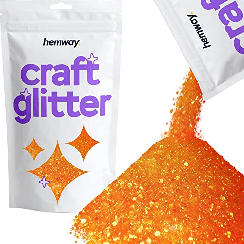 Hemway Craft Glitter - Grobstrick-Fein-Glitter-Mix in verschiedenen Größen für Kunsthandwerk Tumbler Kunstharz Malerei Dekorationen, Kosmetik für Nägel - Fluoreszierendes Orange - 100g / 3.5oz von Hemway