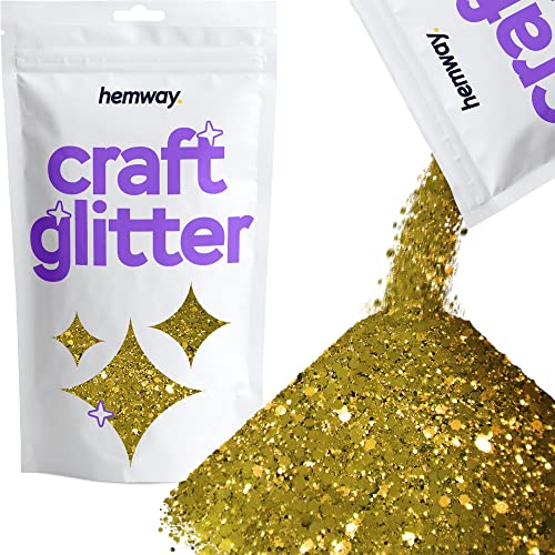 Hemway Craft Glitter - Grobstrick-Fein-Glitter-Mix in verschiedenen Größen für Kunsthandwerk Tumbler Kunstharz Malerei Dekorationen, Kosmetik für Nägel - Gold - 100g / 3.5oz von Hemway