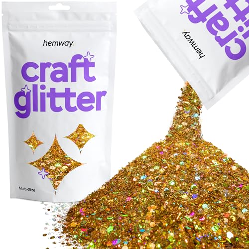 Hemway Craft Glitter - Grobstrick-Fein-Glitter-Mix in verschiedenen Größen für Kunsthandwerk Tumbler Kunstharz Malerei Dekorationen, Kosmetik für Nägel - Gold Holographisch - 100g / 3.5oz von Hemway
