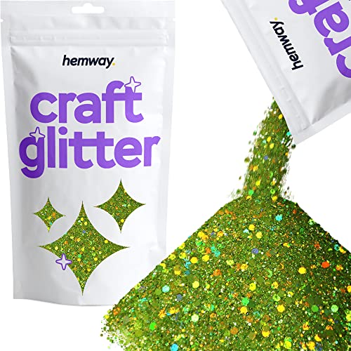 Hemway Craft Glitter - Grobstrick-Fein-Glitter-Mix in verschiedenen Größen für Kunsthandwerk Tumbler Kunstharz Malerei Dekorationen, Kosmetik für Nägel - Lindgrün Holographisch - 100g / 3.5oz von Hemway