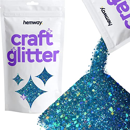 Hemway Craft Glitter - Grobstrick-Fein-Glitter-Mix in verschiedenen Größen für Kunsthandwerk Tumbler Kunstharz Malerei Dekorationen, Kosmetik für Nägel - Ozeanblau Holographisch - 100g / 3.5oz von Hemway