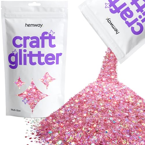 Hemway Craft Glitter - Grobstrick-Fein-Glitter-Mix in verschiedenen Größen für Kunsthandwerk Tumbler Kunstharz Malerei Dekorationen, Kosmetik für Nägel - Rosa Holographisch - 100g / 3.5oz von Hemway