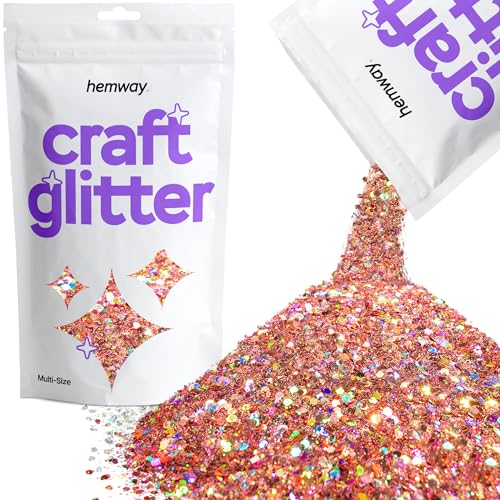 Hemway Craft Glitter - Grobstrick-Fein-Glitter-Mix in verschiedenen Größen für Kunsthandwerk Tumbler Kunstharz Malerei Dekorationen, Kosmetik für Nägel - Roségold Holographisch - 100g / 3.5oz von Hemway