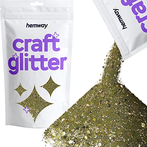 Hemway Craft Glitter - Grobstrick-Fein-Glitter-Mix in verschiedenen Größen für Kunsthandwerk Tumbler Kunstharz Malerei Dekorationen, Kosmetik für Nägel - Sandgold - 100g / 3.5oz von Hemway