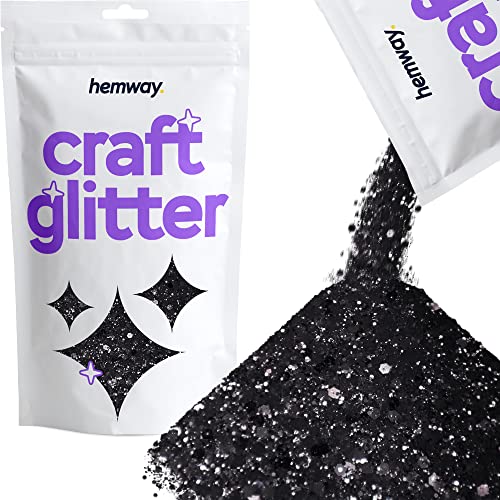 Hemway Craft Glitter - Grobstrick-Fein-Glitter-Mix in verschiedenen Größen für Kunsthandwerk Tumbler Kunstharz Malerei Dekorationen, Kosmetik für Nägel - Schwarz - 100g / 3.5oz von Hemway