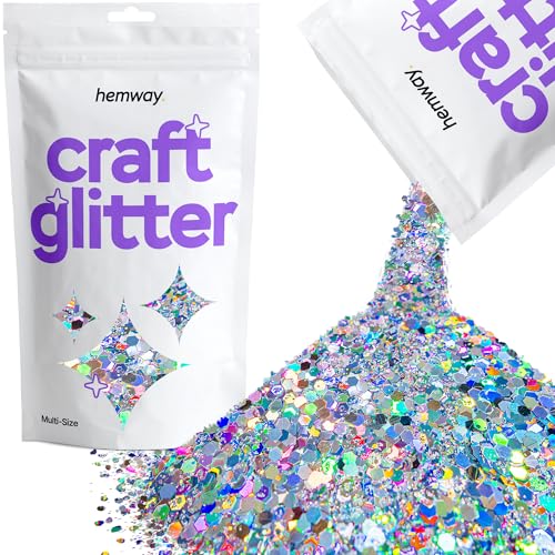 Hemway Craft Glitter - Grobstrick-Fein-Glitter-Mix in verschiedenen Größen für Kunsthandwerk Tumbler Kunstharz Malerei Dekorationen, Kosmetik für Nägel - Silber Holographisch - 100g / 3.5oz von Hemway