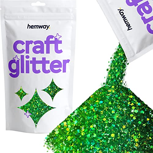 Hemway Craft Glitter - Grobstrick-Fein-Glitter-Mix in verschiedenen Größen für Kunsthandwerk Tumbler Kunstharz Malerei Dekorationen, Kosmetik für Nägel - Smaragdgrün Holographisch - 100g / 3.5oz von Hemway