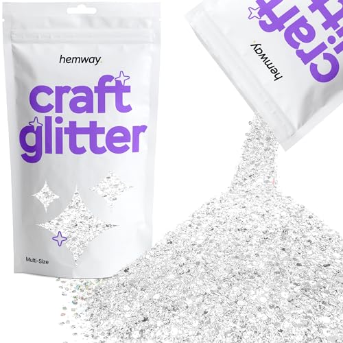 Hemway Craft Glitter - Grobstrick-Fein-Glitter-Mix in verschiedenen Größen für Kunsthandwerk Tumbler Kunstharz Malerei Dekorationen, Kosmetik für Nägel - Weiß Schillernd - 100g / 3.5oz von Hemway