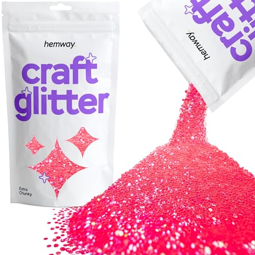 Hemway Craft Glitter Multi Purpose Flakes for Arts Crafts Tumblers Resin Epoxy Nails Wax Scrapbook Glass Schools Decorations - Fluorescent UV Neon Pink - Extra Chunky (1/24" 0.040" 1mm) 100g / 3.5oz von Hemway