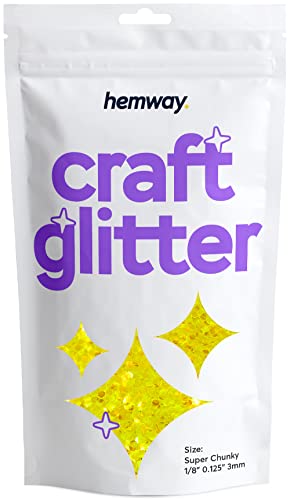 Hemway Craft Glitter Multi Purpose Flakes for Arts Crafts Tumblers Resin Epoxy Nails Wax Scrapbook Glass Schools Decorations - Fluorescent UV Neon Yellow - Super Chunky (1/8" 0.125" 3mm) 100g / 3.5oz von Hemway