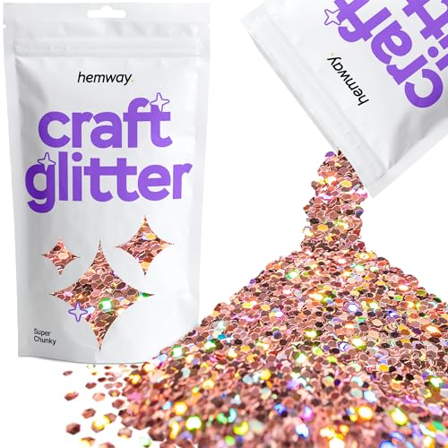 Hemway Craft Glitter Multi Purpose Flakes for Arts Crafts Tumblers Resin Epoxy Nails Wax Scrapbook Glass Schools Decorations - Rose Gold Holographic - Super Chunky (1/8" 0.125" 3mm) 100g / 3.5oz von Hemway