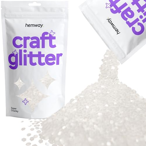 Hemway Craft Glitter Multi Purpose Flakes for Arts Crafts Tumblers Resin Epoxy Nails Wax Scrapbook Glass Schools Decorations - White Iridescent - Super Chunky (1/8" 0.125" 3mm) 100g / 3.5oz von Hemway