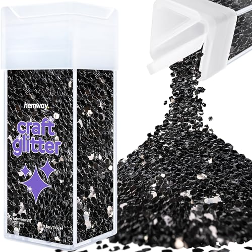 Hemway Craft Glitter Shaker 110g / 3.9oz Glitter for Arts, Crafts, Resin, Tumblers, Nails, Painting, Decoration, Festival, Cosmetic, Body - Super Chunky (1/8" 0.125" 3mm) - Black von Hemway