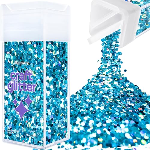 Hemway Craft Glitter Shaker 110g / 3.9oz Glitter for Arts, Crafts, Resin, Tumblers, Nails, Painting, Decoration, Festival, Cosmetic, Body - Super Chunky (1/8" 0.125" 3mm) - Ocean Blue Holographic von Hemway