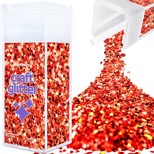 Hemway Craft Glitter Shaker 110g / 3.9oz Glitter for Arts, Crafts, Resin, Tumblers, Nails, Painting, Decoration, Festival, Cosmetic, Body - Super Chunky (1/8" 0.125" 3mm) - Red Holographic von Hemway