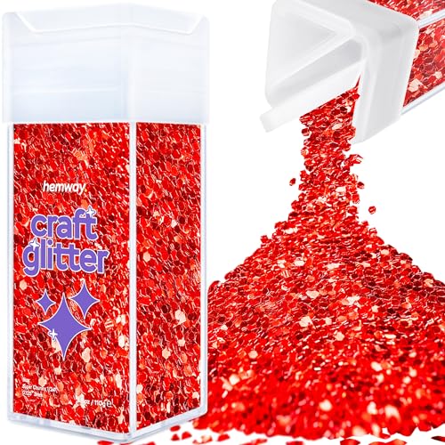 Hemway Craft Glitter Shaker 110g / 3.9oz Glitter for Arts, Crafts, Resin, Tumblers, Nails, Painting, Decoration, Festival, Cosmetic, Body - Super Chunky (1/8" 0.125" 3mm) - Red von Hemway