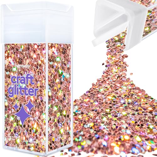 Hemway Craft Glitter Shaker 110g / 3.9oz Glitter for Arts, Crafts, Resin, Tumblers, Nails, Painting, Decoration, Festival, Cosmetic, Body - Super Chunky (1/8" 0.125" 3mm) - Rose Gold Holographic von Hemway