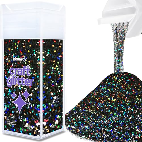 Hemway Craft Glitter Shaker 130g / 4.6oz Glitter for Arts, Crafts, Resin, Tumblers, Nails, Painting, Decoration, Festival, Cosmetic, Body - Chunky (1/40" 0.025" 0.6mm) - Black Holographic von Hemway