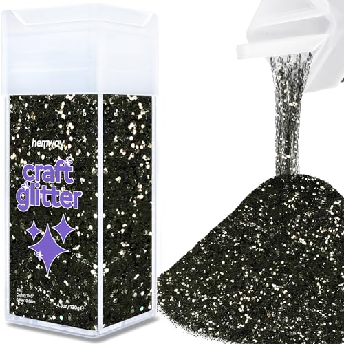 Hemway Craft Glitter Shaker 130g / 4.6oz Glitter for Arts, Crafts, Resin, Tumblers, Nails, Painting, Decoration, Festival, Cosmetic, Body - Chunky (1/40" 0.025" 0.6mm) - Black von Hemway