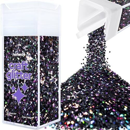Hemway Craft Glitter Shaker 130g / 4.6oz Glitter for Arts, Crafts, Resin, Tumblers, Nails, Painting, Decoration, Festival, Cosmetic, Body - Extra Chunky (1/24" 0.040" 1mm) - Black Holographic von Hemway