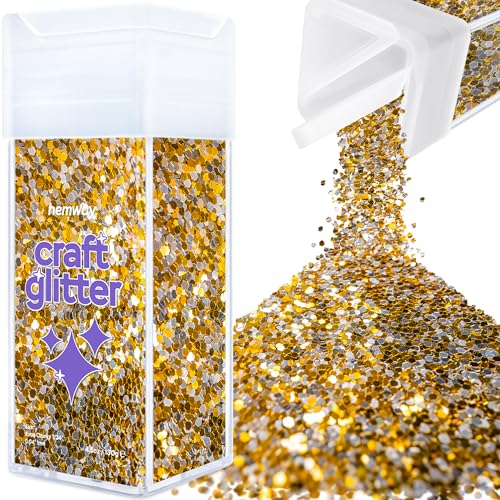 Hemway Craft Glitter Shaker 130g / 4.6oz Glitter for Arts, Crafts, Resin, Tumblers, Nails, Painting, Decoration, Festival, Cosmetic, Body - Extra Chunky (1/24" 0.040" 1mm) - Gold Silver von Hemway