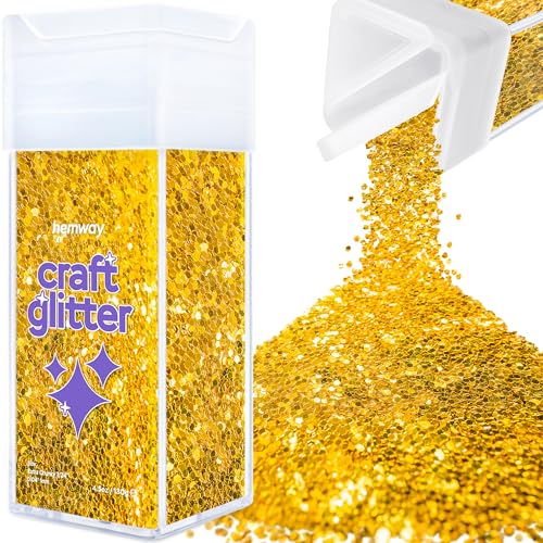 Hemway Craft Glitter Shaker 130g / 4.6oz Glitter for Arts, Crafts, Resin, Tumblers, Nails, Painting, Decoration, Festival, Cosmetic, Body - Extra Chunky (1/24" 0.040" 1mm) - Gold von Hemway
