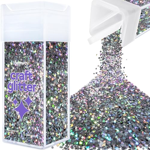 Hemway Craft Glitter Shaker 130g / 4.6oz Glitter for Arts, Crafts, Resin, Tumblers, Nails, Painting, Decoration, Festival, Cosmetic, Body - Extra Chunky (1/24" 0.040" 1mm) - Gun Metal Grey Holographic von Hemway