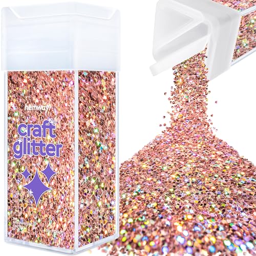 Hemway Craft Glitter Shaker 130g / 4.6oz Glitter for Arts, Crafts, Resin, Tumblers, Nails, Painting, Decoration, Festival, Cosmetic, Body - Extra Chunky (1/24" 0.040" 1mm) - Rose Gold Holographic von Hemway