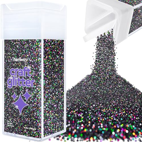 Hemway Craft Glitter Shaker 130g / 4.6oz Glitter for Arts, Crafts, Resin, Tumblers, Nails, Painting, Decoration, Festival, Cosmetic, Body - Fine (1/64" 0.015" 0.4mm) - Black Holographic von Hemway