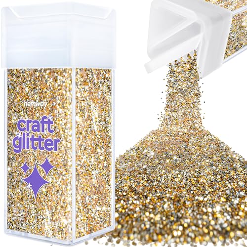 Hemway Craft Glitter Shaker 130g / 4.6oz Glitter for Arts, Crafts, Resin, Tumblers, Nails, Painting, Decoration, Festival, Cosmetic, Body - Fine (1/64" 0.015" 0.4mm) - Gold Silver von Hemway