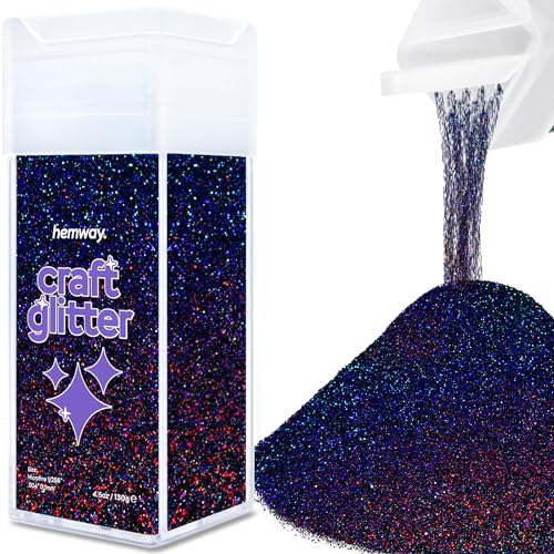 Hemway Craft Glitter Shaker 130g / 4.6oz Glitter for Arts, Crafts, Resin, Tumblers, Nails, Painting, Decoration, Festival, Cosmetic, Body - Microfine (1/256" 0.004" 0.1mm) - Black Holographic von Hemway