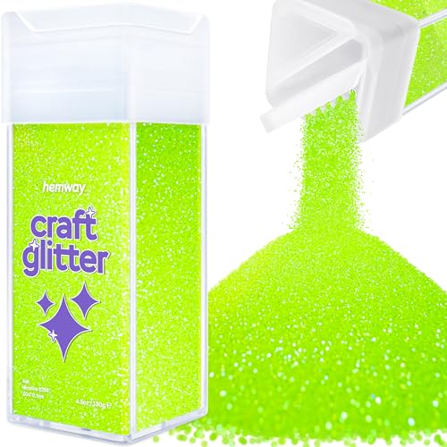 Hemway Craft Glitter Shaker 130g / 4.6oz Glitter for Arts, Crafts, Resin, Tumblers, Nails, Painting, Decoration, Festival, Cosmetic, Body - Microfine (1/256" 0.004" 0.1mm) - Fluorescent Green von Hemway