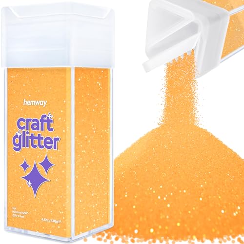 Hemway Craft Glitter Shaker 130g / 4.6oz Glitter for Arts, Crafts, Resin, Tumblers, Nails, Painting, Decoration, Festival, Cosmetic, Body - Microfine (1/256" 0.004" 0.1mm) - Fluorescent Orange von Hemway