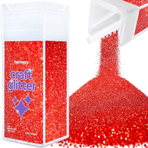 Hemway Craft Glitter Shaker 130g / 4.6oz Glitter for Arts, Crafts, Resin, Tumblers, Nails, Painting, Decoration, Festival, Cosmetic, Body - Microfine (1/256" 0.004" 0.1mm) - Red von Hemway