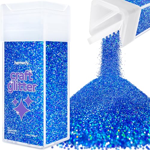 Hemway Craft Glitter Shaker 130g / 4.6oz Glitter for Arts, Crafts, Resin, Tumblers, Nails, Painting, Decoration, Festival, Cosmetic, Body - Microfine (1/256" 0.004" 0.1mm) - Sapphire Blue Holographic von Hemway