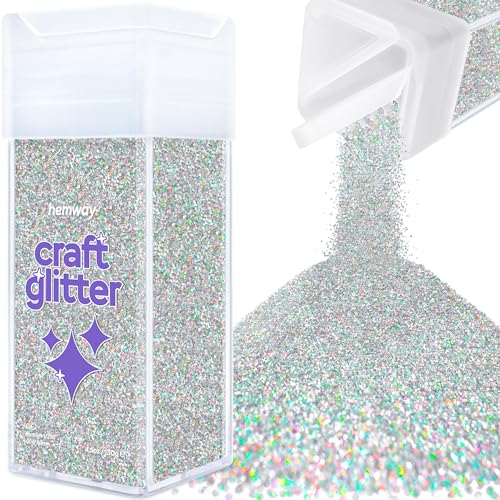Hemway Craft Glitter Shaker 130g / 4.6oz Glitter for Arts, Crafts, Resin, Tumblers, Nails, Painting, Decoration, Festival, Cosmetic, Body - Microfine (1/256" 0.004" 0.1mm) - Silver Holographic von Hemway