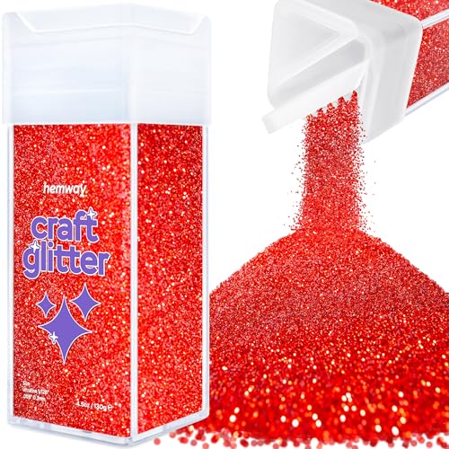 Hemway Craft Glitter Shaker 130g / 4.6oz Glitter for Arts, Crafts, Resin, Tumblers, Nails, Painting, Decoration, Festival, Cosmetic, Body - Ultrafine (1/128" 0.008" 0.2mm) - Red von Hemway