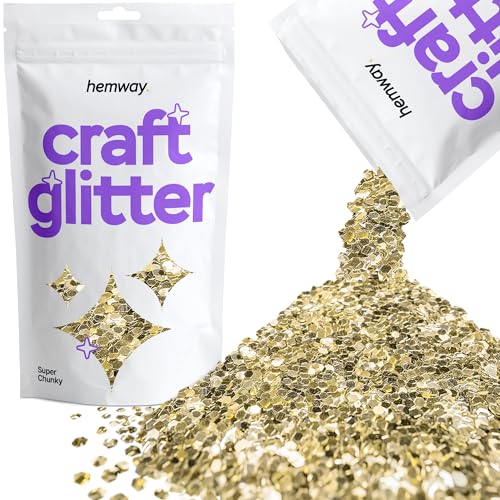 Hemway Craft Glitter Multi Purpose Flakes for Arts Crafts Tumblers Resin Epoxy Nails Wax Scrapbook Glass Schools Decorations - Champagne Gold - Super Chunky (1/8" 0.125" 3mm) 100g / 3.5oz von Hemway