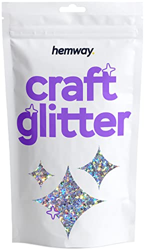 Hemway Craft Glitter - Ultrafine 1/128" .008" (0.2mm) - Glitter for Arts Crafts Tumblers Paper Glass Decorations DIY Projects - 100g (Silver Holographic Stars & Moons) von Hemway