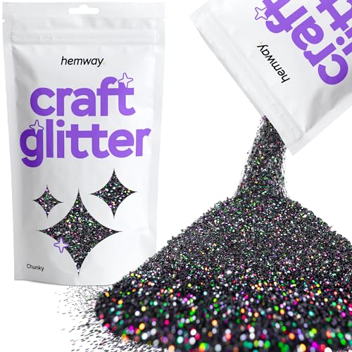 Hemway Schwarz Holographische Craft Glitter 100g 3,5 Unzen Chunky 1/40" 0,025" 0.6MM für Kunsthandwerk Tumblers Papier Glasdekorationen Verschönern von Hemway