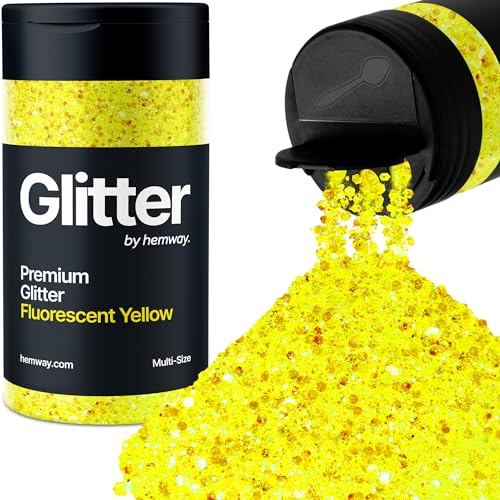 Hemway Fluoreszierendes Gelb 5 Größe Glitzer Mischen 120g/4.2oz Fein Grob Metallisch Harz Handwerk Multi-Größe Glitzer Paillette Shaker für Epoxid, Haare Gesicht Körper Auge Nagel Kunst Festival von Hemway