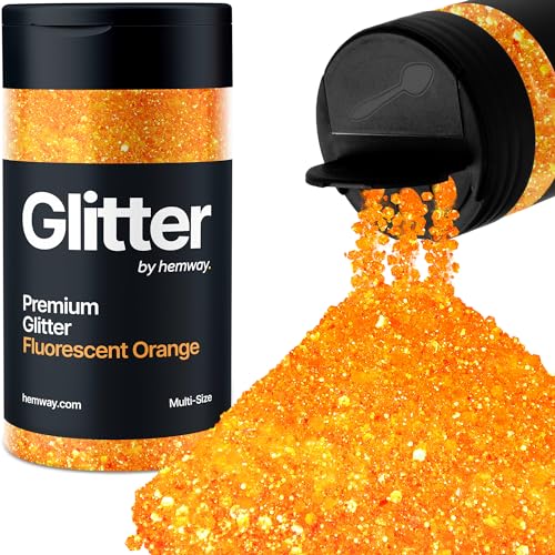 Hemway Fluoreszierendes Orange 5 Größe Glitzer Mischen 120g/4.2oz Fein Grob Metallisch Harz Handwerk Multi-Größe Glitzer Paillette Shaker für Epoxid, Haare Gesicht Körper Auge Nagel Kunst Festival von Hemway