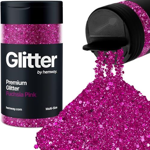 Hemway Fuchsia-Rosa 5 Größe Glitzer Mischen 120g/4.2oz Fein Grob Metallisch Harz Handwerk Multi-Größe Glitzer Paillette Shaker für Epoxid, Haare Gesicht Körper Auge Nagel Kunst Festival Party von Hemway