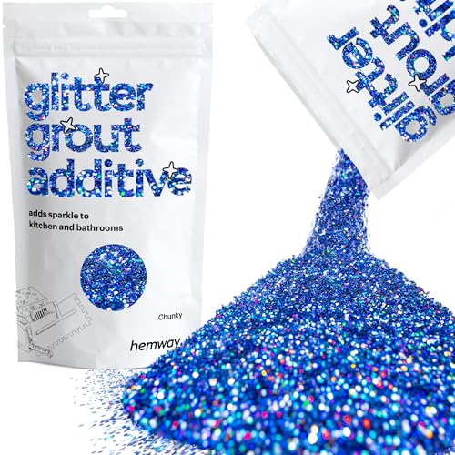 Hemway Glitter Grout Additiv (Chunky 1/40" 0,025" 0.6mm) Grout Tile Additive Fliesen Bad Nassraum Küche - Sapphire Blue Holographic - 100g von Hemway