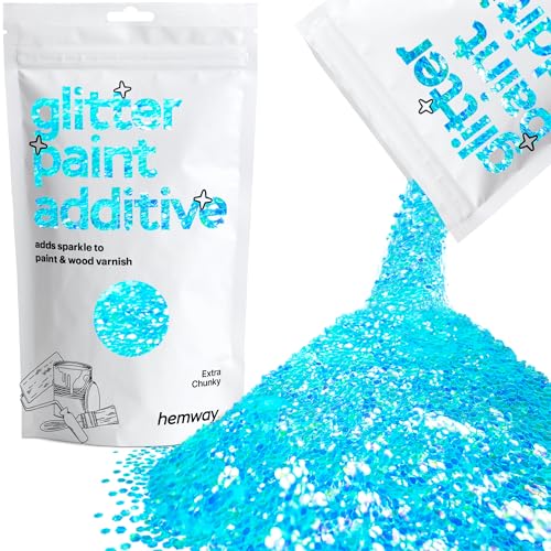 Hemway Glitter Paint Additive 100g / 3.5oz Crystals for Acrylic Emulsion Paint - Interior Wall, Furniture, Ceiling, Wood, Varnish, Matte - Extra Chunky (1/24" 0.040" 1mm) - Baby Blue Iridescent von Hemway