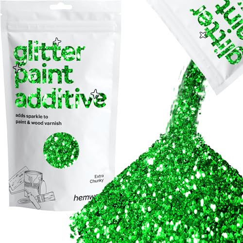 Hemway Glitter Paint Additive 100g / 3.5oz Crystals for Acrylic Emulsion Paint - Interior Wall, Furniture, Ceiling, Wood, Varnish, Matte - Extra Chunky (1/24" 0.040" 1mm) - Emerald Green von Hemway