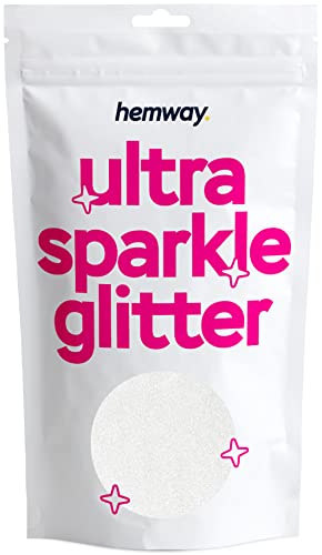 Hemway Hochwertiger Mehrzweck-Glitzerstaub/Puder 100 g Einzigartige Farben zur Verwendung bei Bastelarbeiten, Weinglas-Arrangements, Dekoration von Hochzeitstischen, für Geschenke, Karten, Blumen, Kosmetika, auf Gesicht, Augenlidern, Körper, Nägeln, Haut, Haar, Bärten, Glitzer, weiß von Hemway